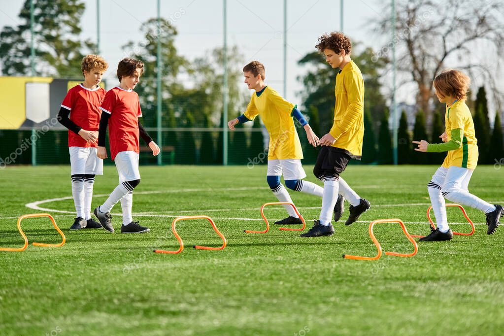 Bambino che esegue un calcio controllato con il maestro